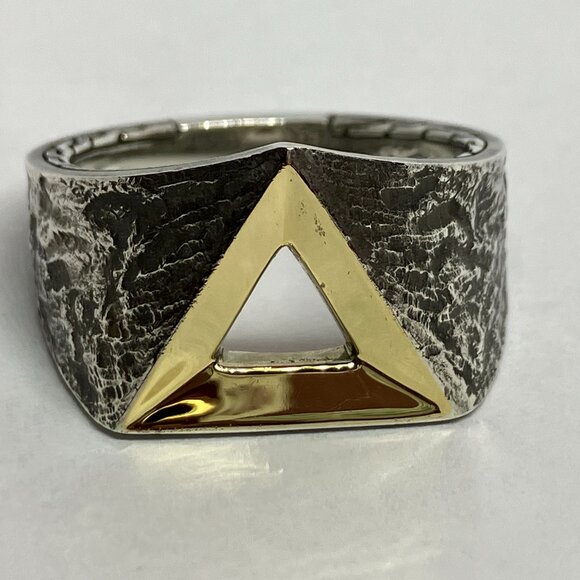 JOHN HARDY Reticulated Tiga Signet Ring 18K Yellow Gold Sterling Silver Size 11 - Picture 1 of 12